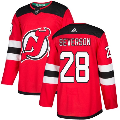 Adidas Devils #28 Damon Severson Red Home Authentic Stitched NHL Jersey - Click Image to Close